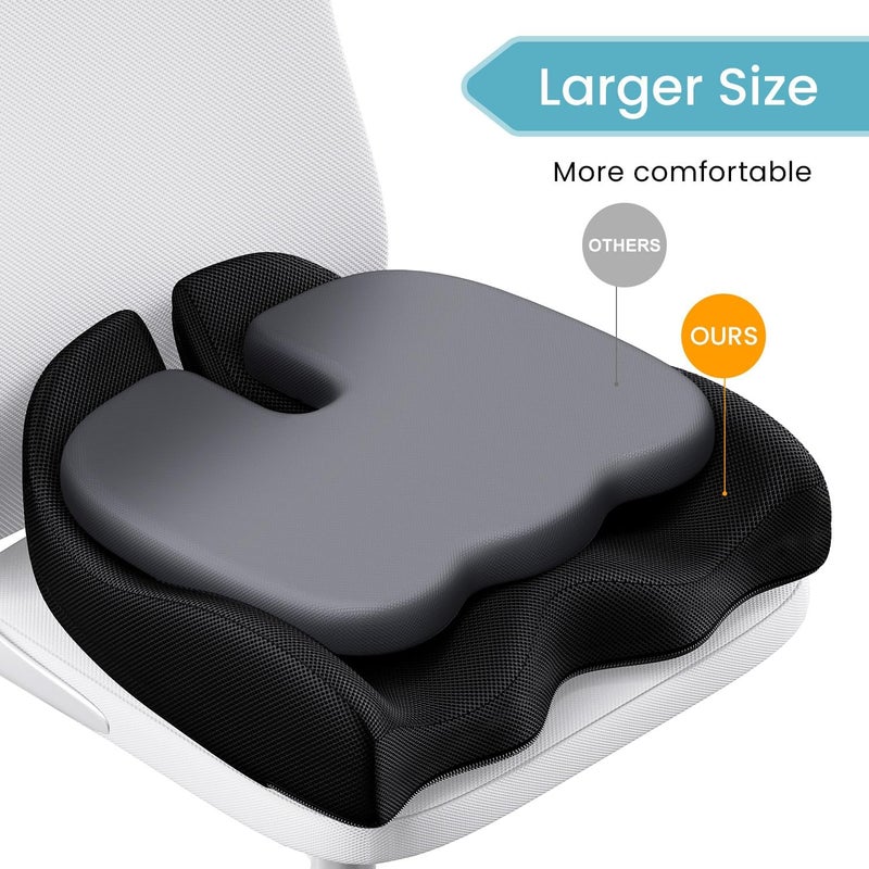A-Pce Extra Large Memory Seat Cushion for Office Chair Pressure Relief Sciatica & Tailbone Pain Relief Memory Foam Firm Coccyx Pad for Long Sitting, for Office Chair, Gaming Chair and Car Seat, Black - Image 2